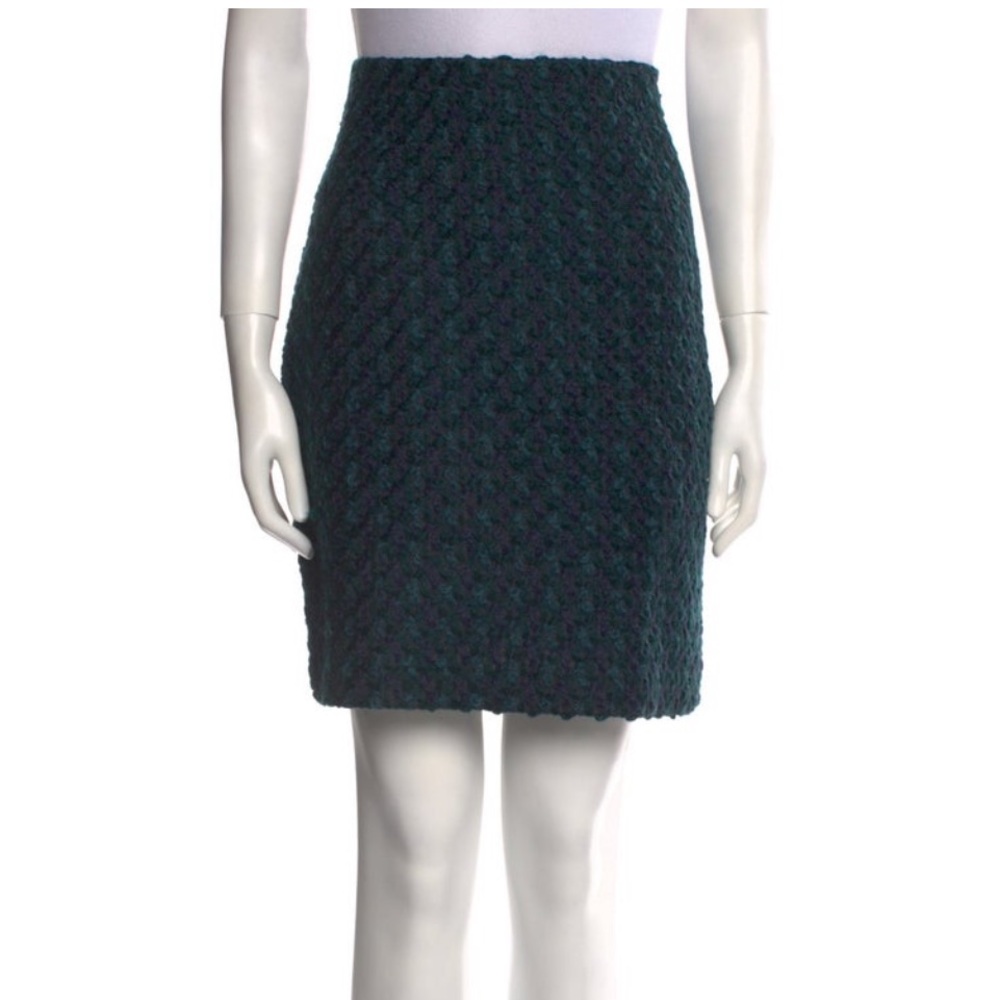 LANVIN tweed skirt Green blue Textured boucle wool  46